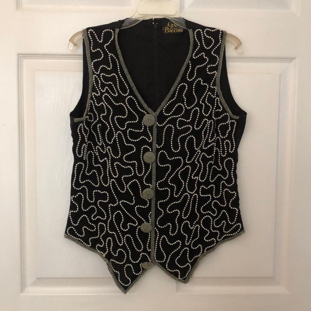 Pearls and beaded silk black  vest. European size 14 but American 12.